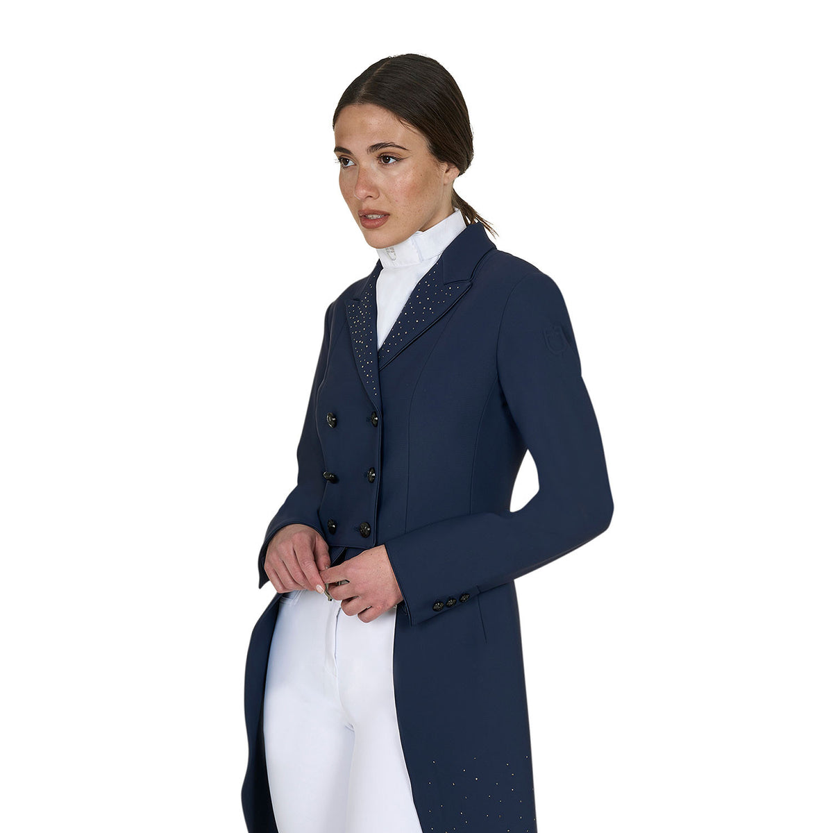 Equestro Women's tailocoat in technical fabric with rhinestones