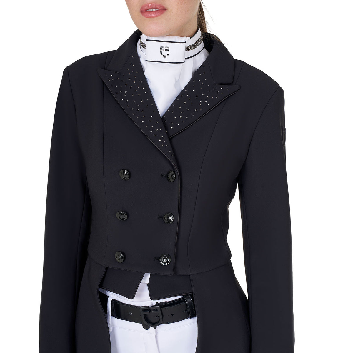 Equestro Women's tailocoat in technical fabric with rhinestones