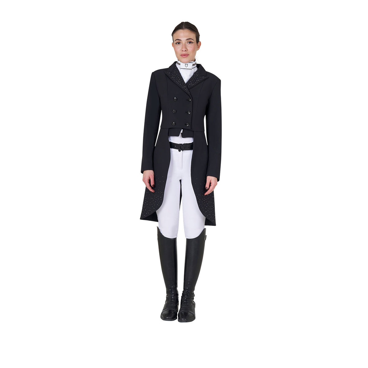 Equestro Women's tailocoat in technical fabric with rhinestones
