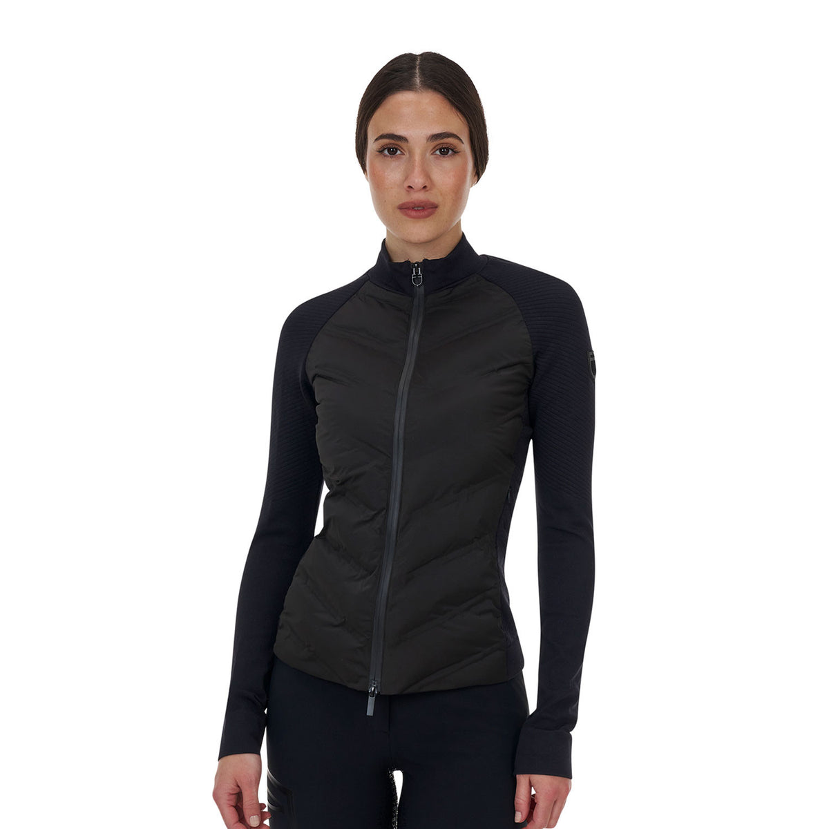 Equestro WOMEN'S RIDERTECHNOLOGY FULL ZIP HIBRYD NYLON+KNIT QUILTED JACKET
