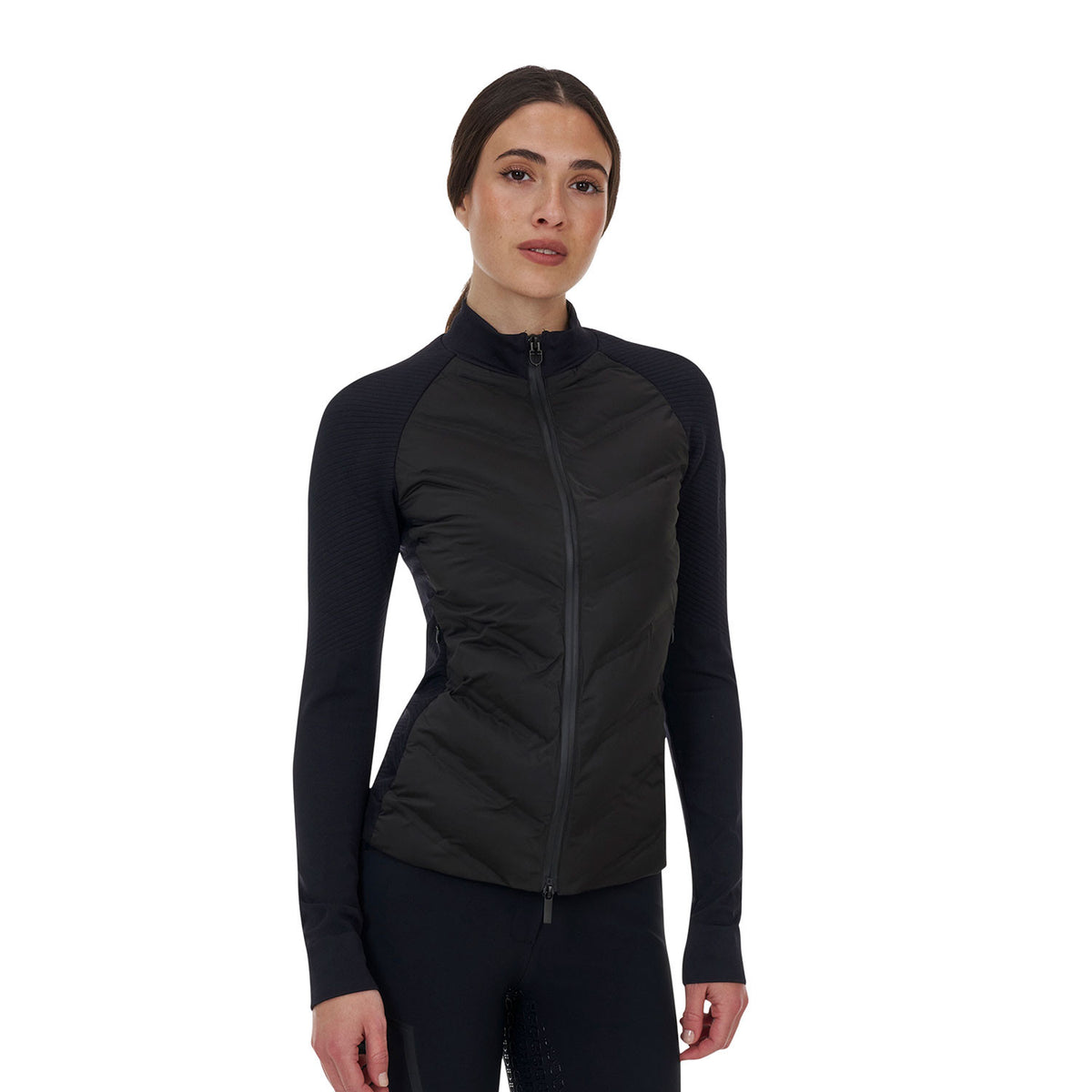 Equestro WOMEN'S RIDERTECHNOLOGY FULL ZIP HIBRYD NYLON+KNIT QUILTED JACKET