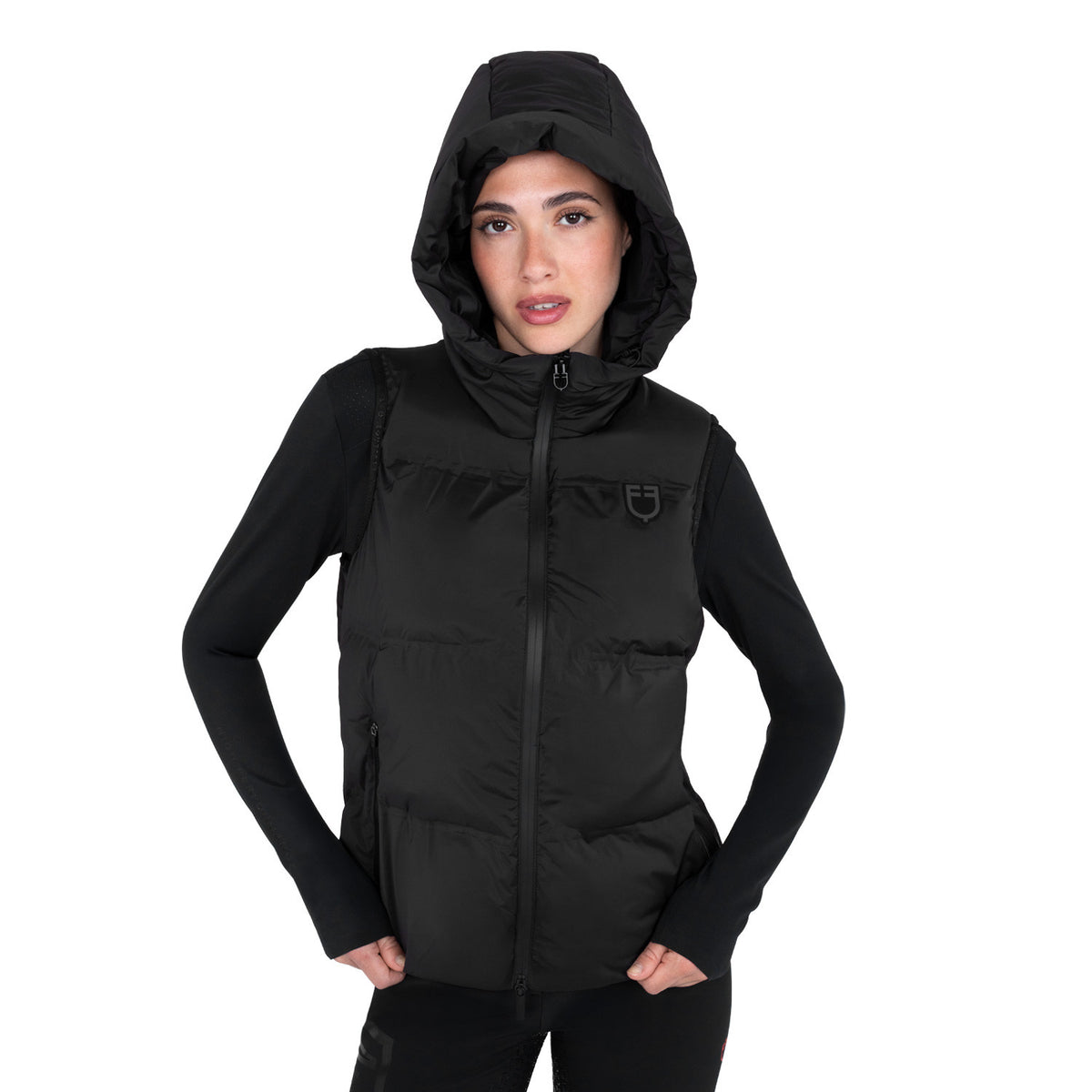 Equestro Women’s technical sleeveless jacket with hood Ridertechnology