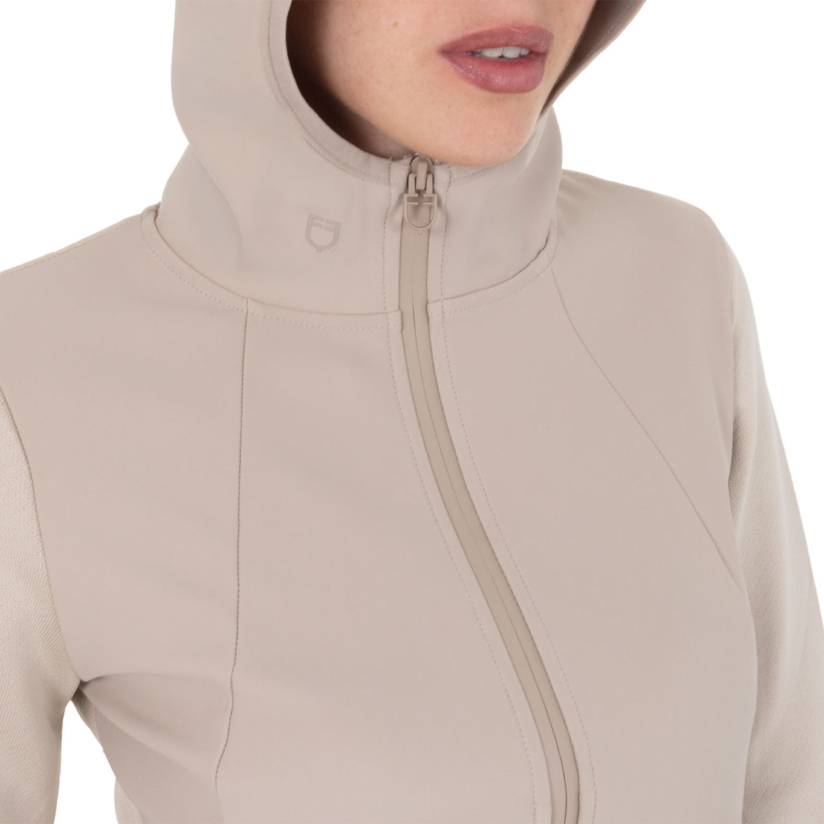 Equestro Women's technical hooded sweatshirt with micro-mesh inserts