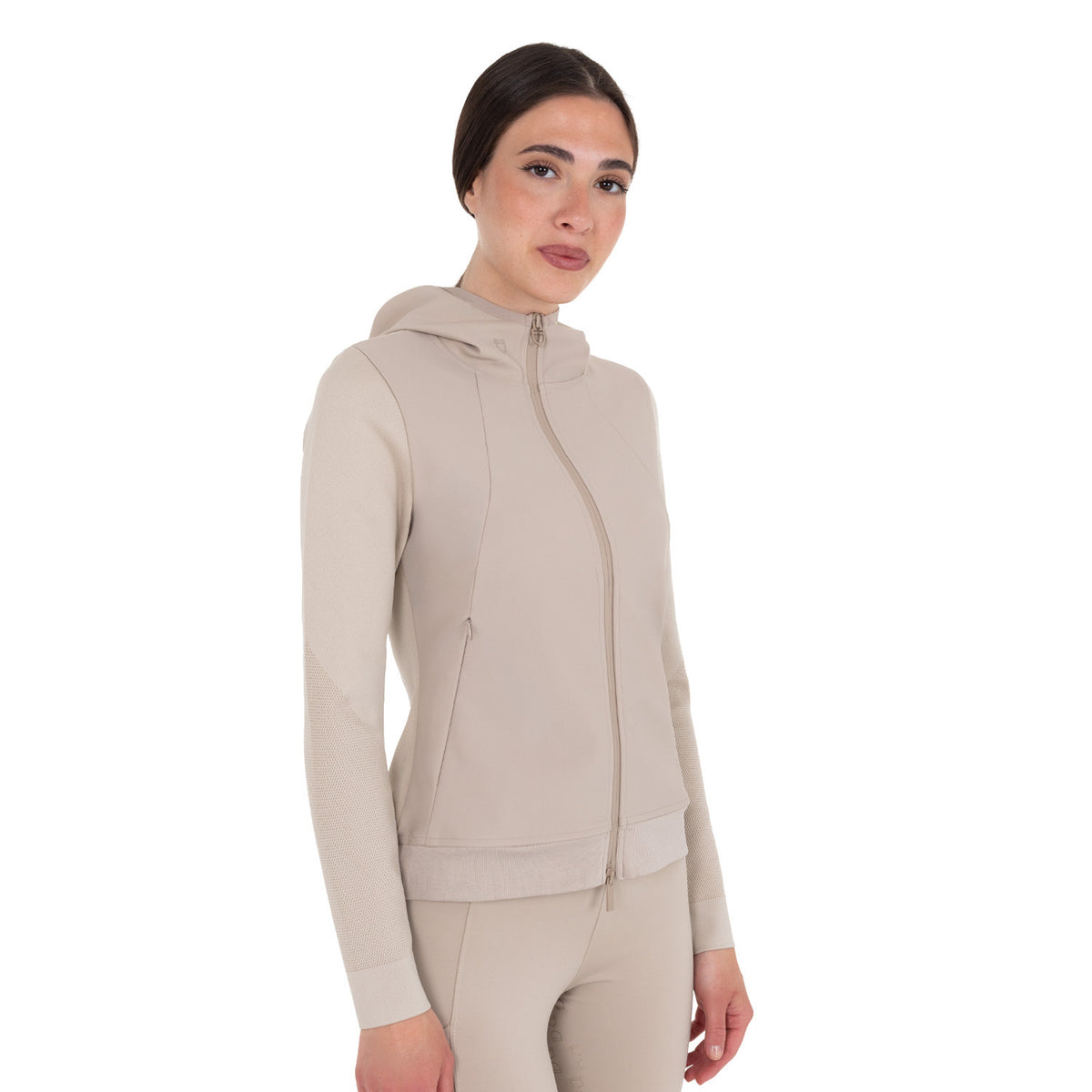 Equestro Women's technical hooded sweatshirt with micro-mesh inserts