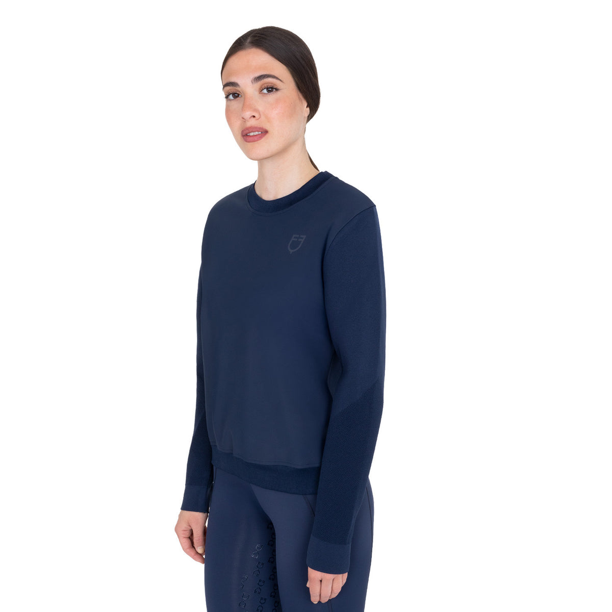 Equestro Women's technical crewneck sweatshirt with micro-mesh inserts