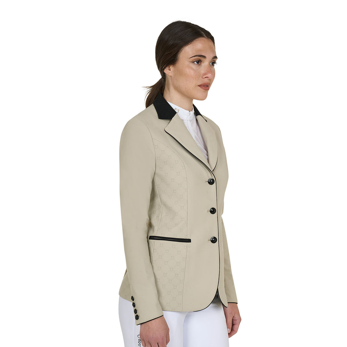 Equestro Women's Monogram competition jacket with three buttons