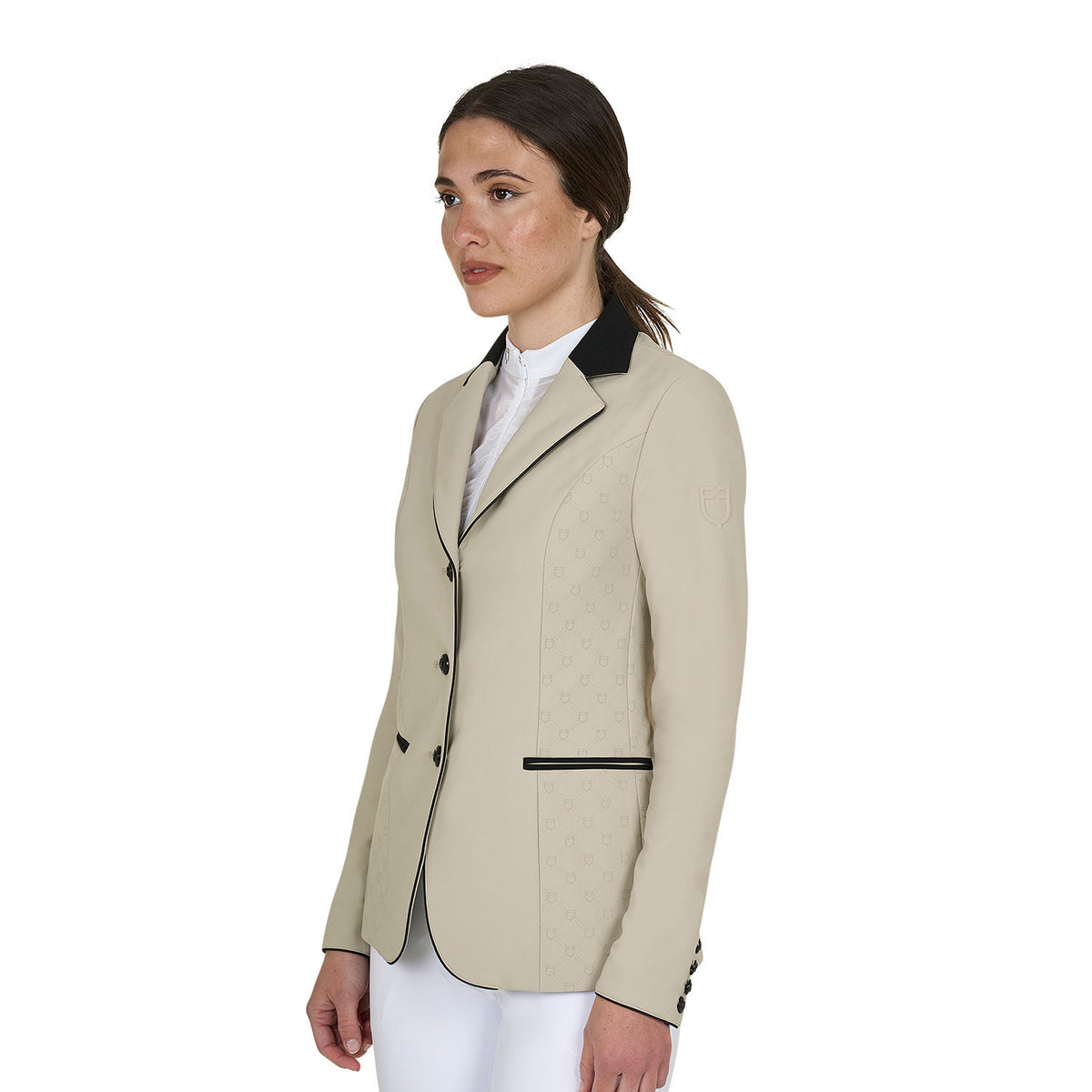 Equestro Women's Monogram competition jacket with three buttons