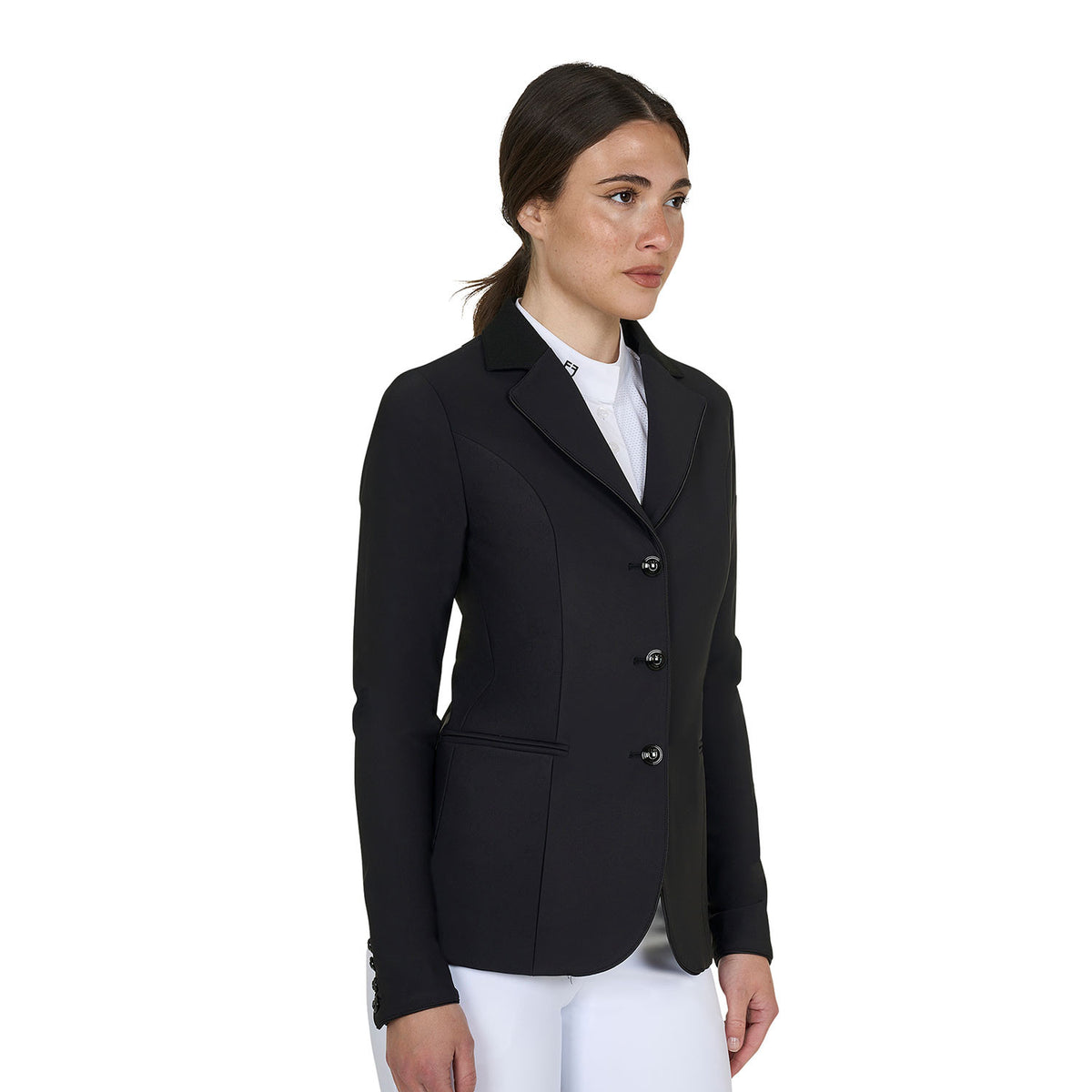 Equestro Women's Monogram competition jacket with three buttons