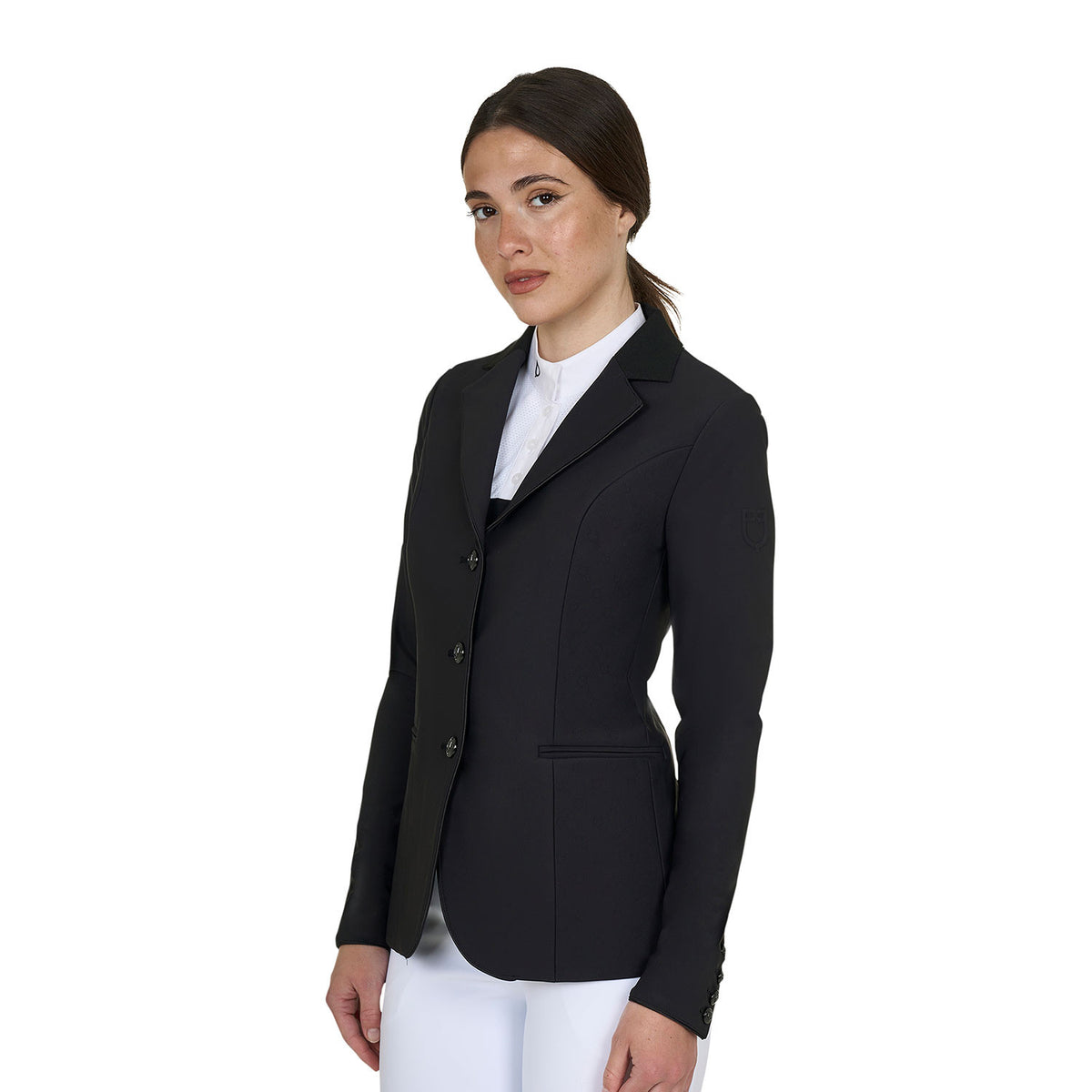 Equestro Women's Monogram competition jacket with three buttons