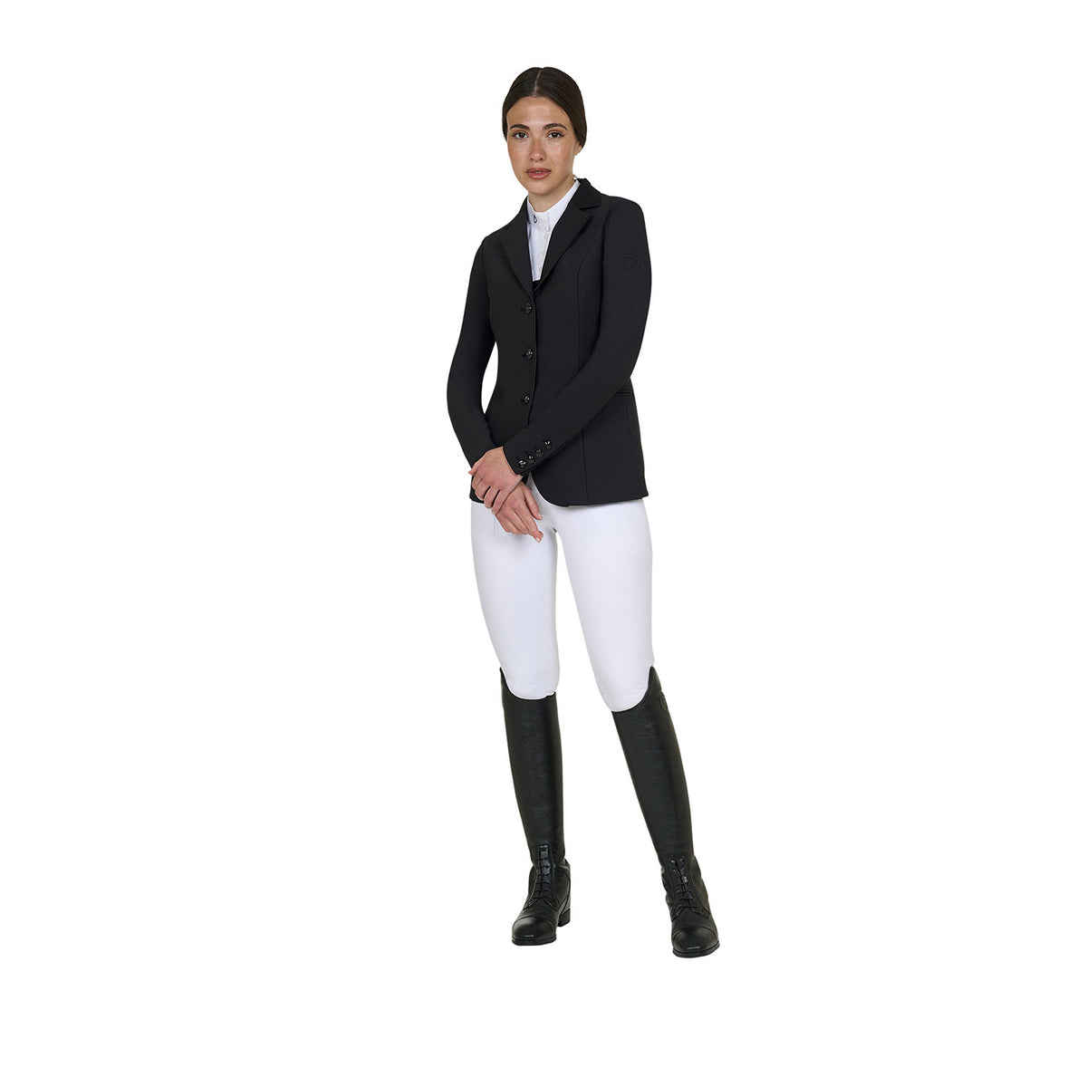 Equestro Women's Monogram competition jacket with three buttons