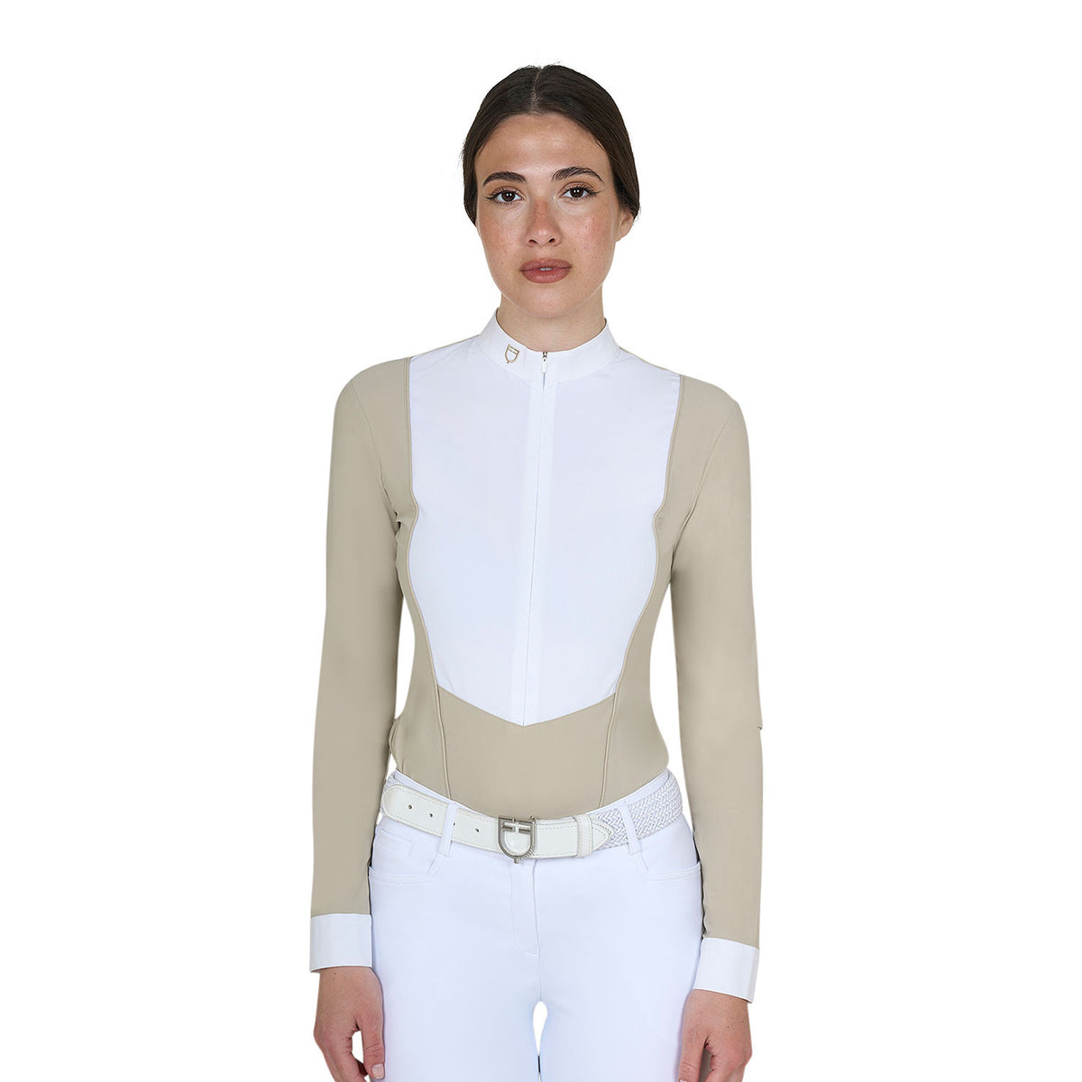 Equestro Women's long-sleeved competition polo shirt with zip