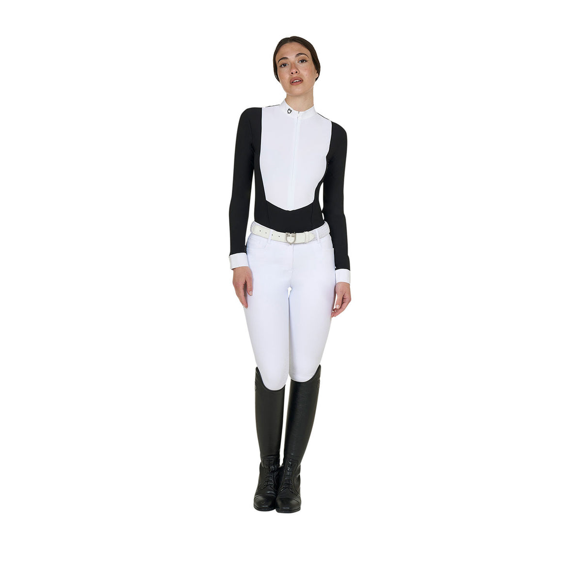 Equestro Women's long-sleeved competition polo shirt with zip