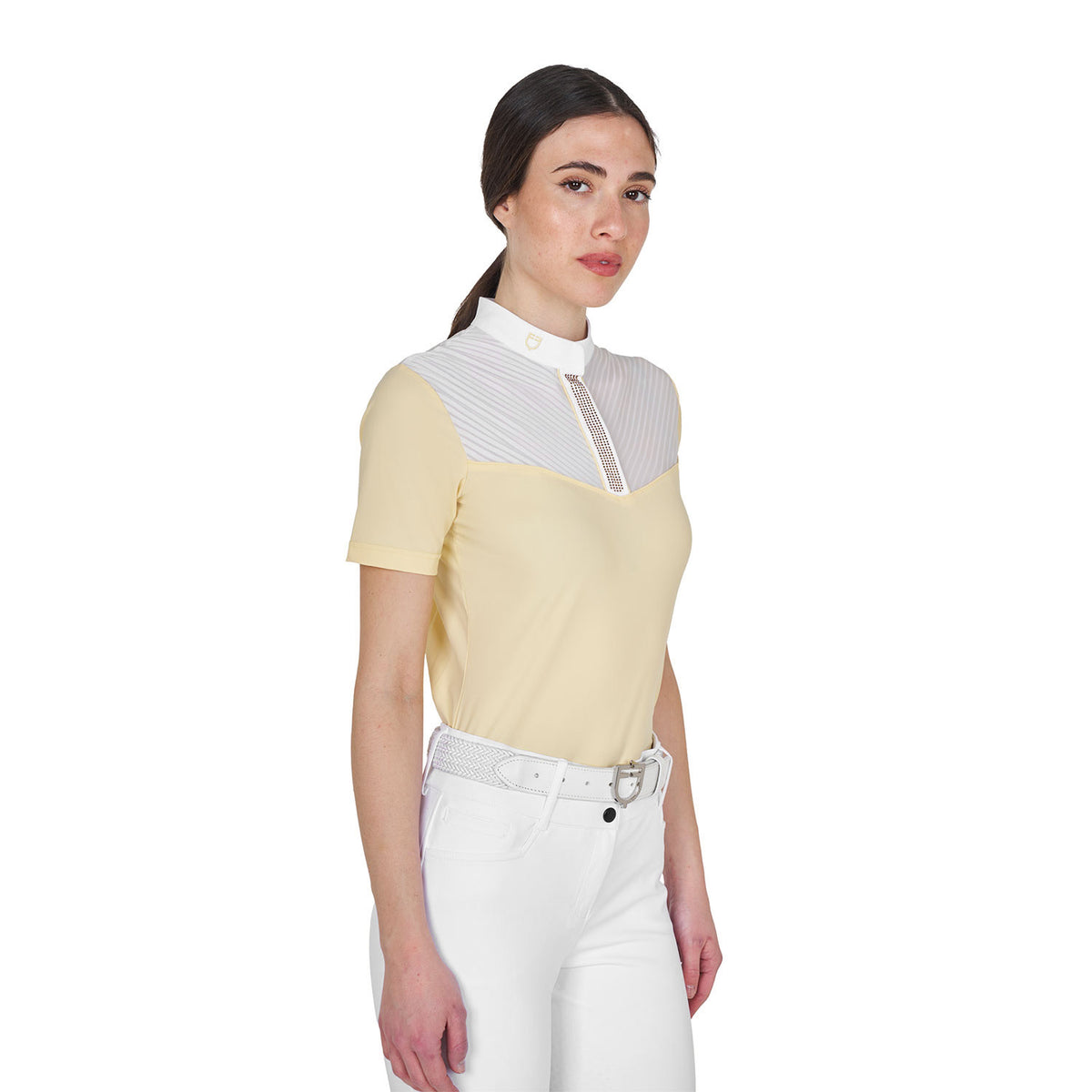 Equestro Women's slim fit competition polo shirt with silk-like fabric inserts