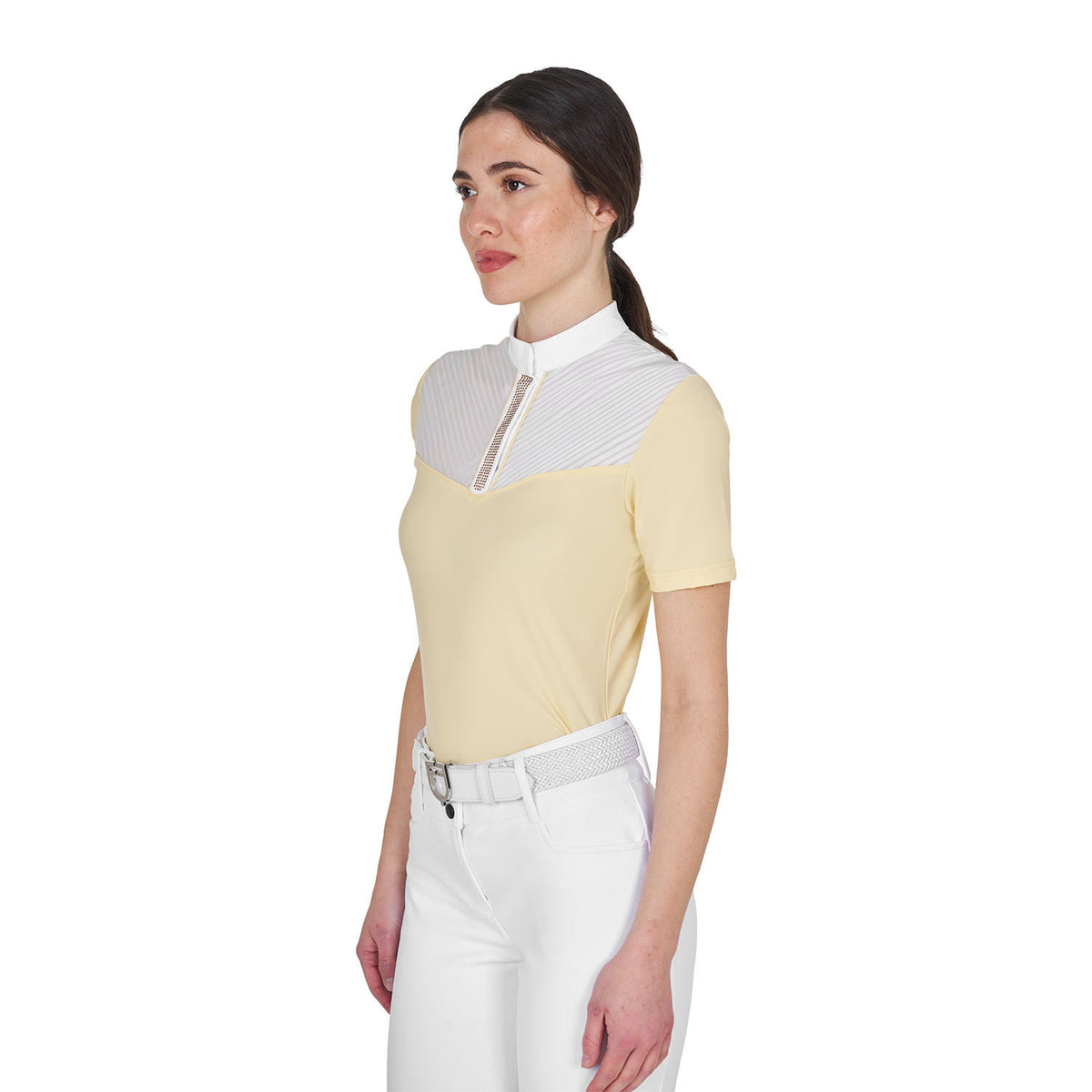 Equestro Women's slim fit competition polo shirt with silk-like fabric inserts