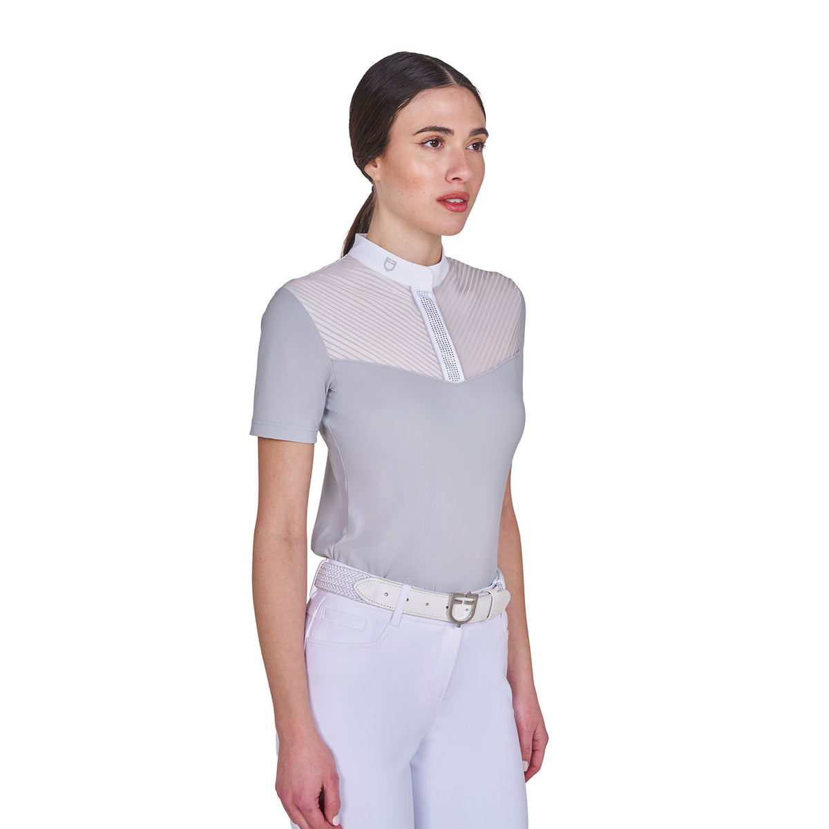 Equestro Women's slim fit competition polo shirt with silk-like fabric inserts