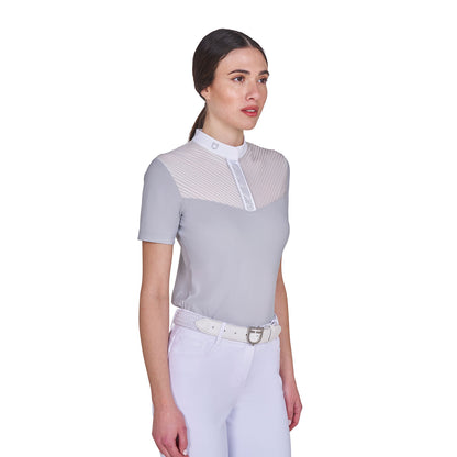 Equestro Women's slim fit competition polo shirt with silk-like fabric inserts