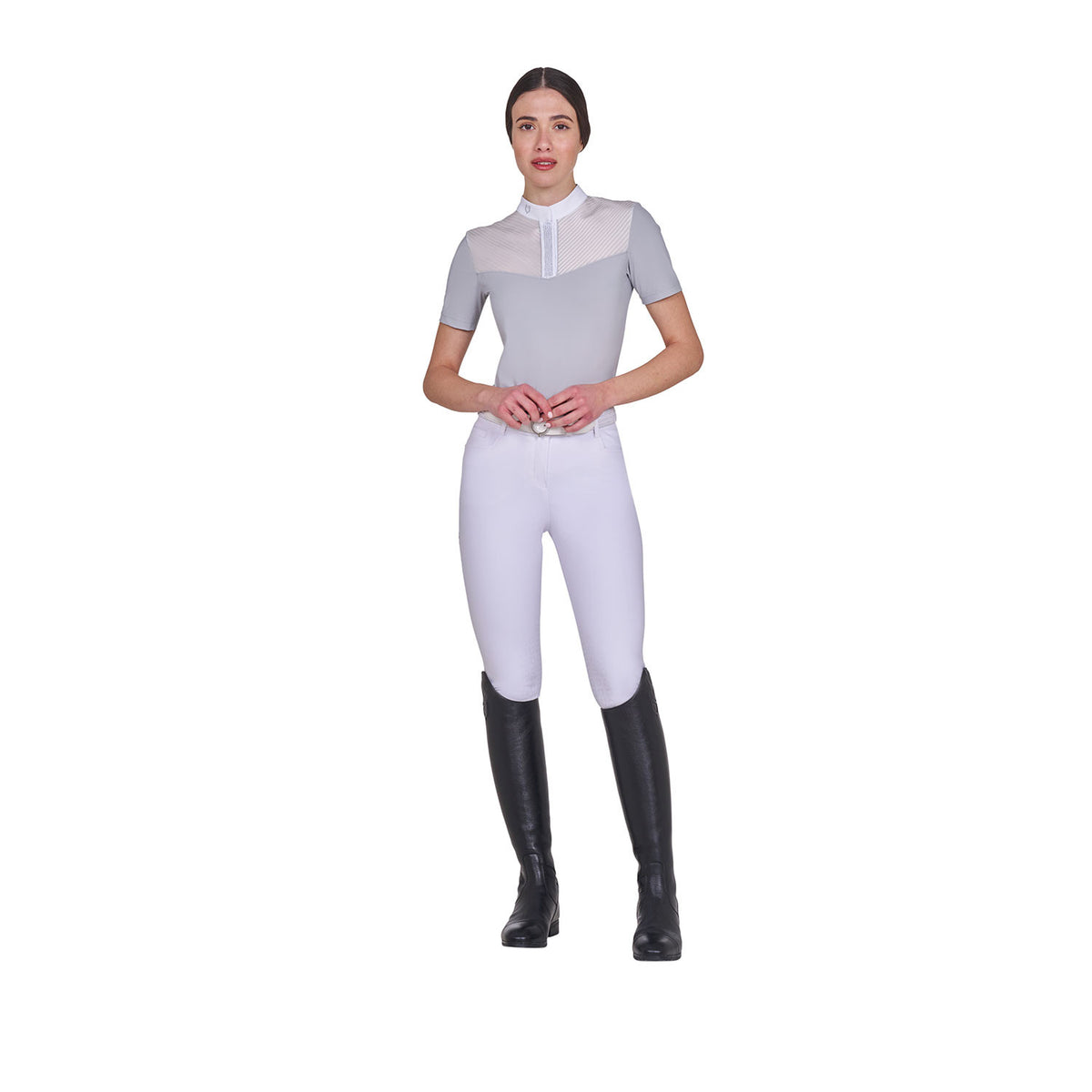 Equestro Women's slim fit competition polo shirt with silk-like fabric inserts