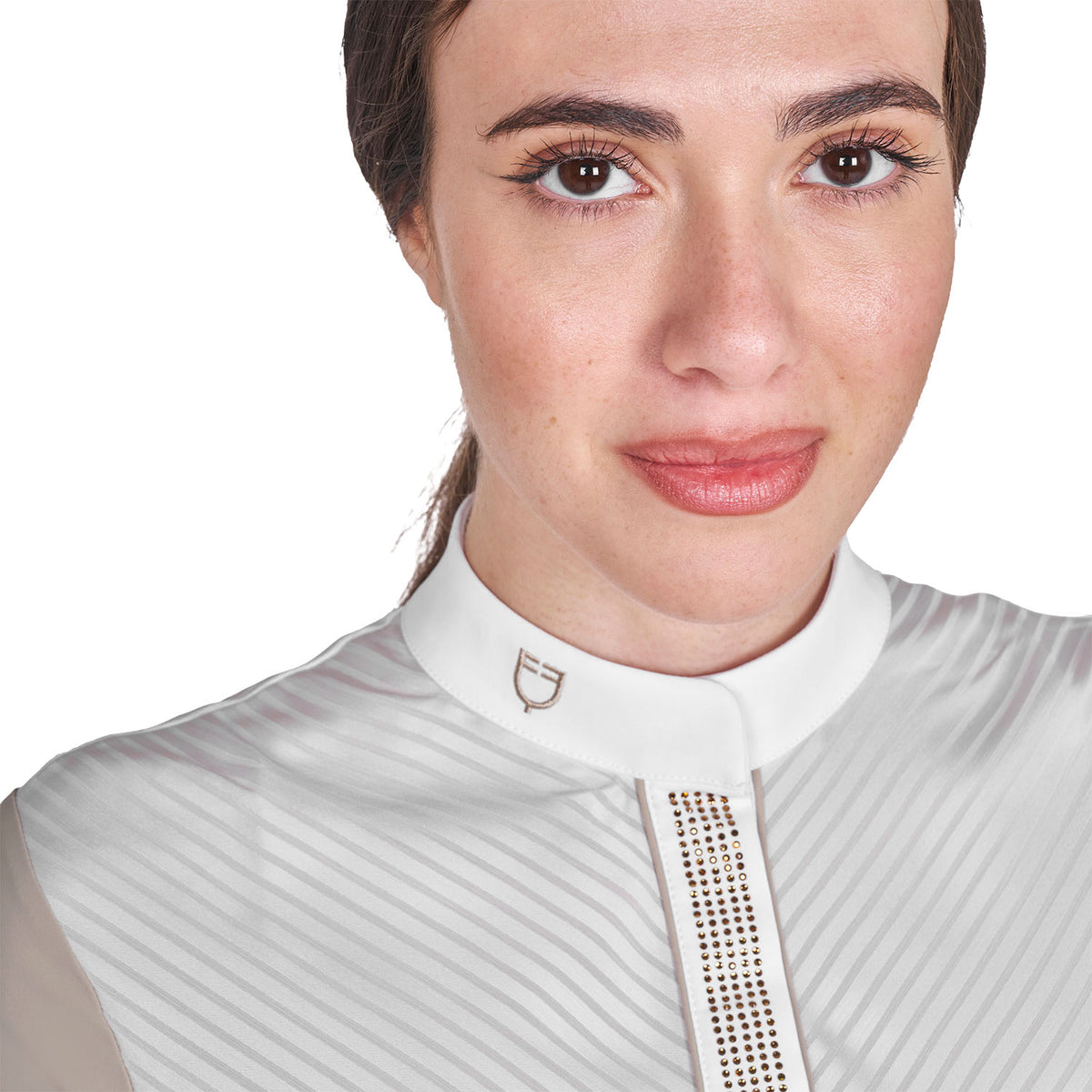 Equestro Women's slim fit competition polo shirt with silk-like fabric inserts