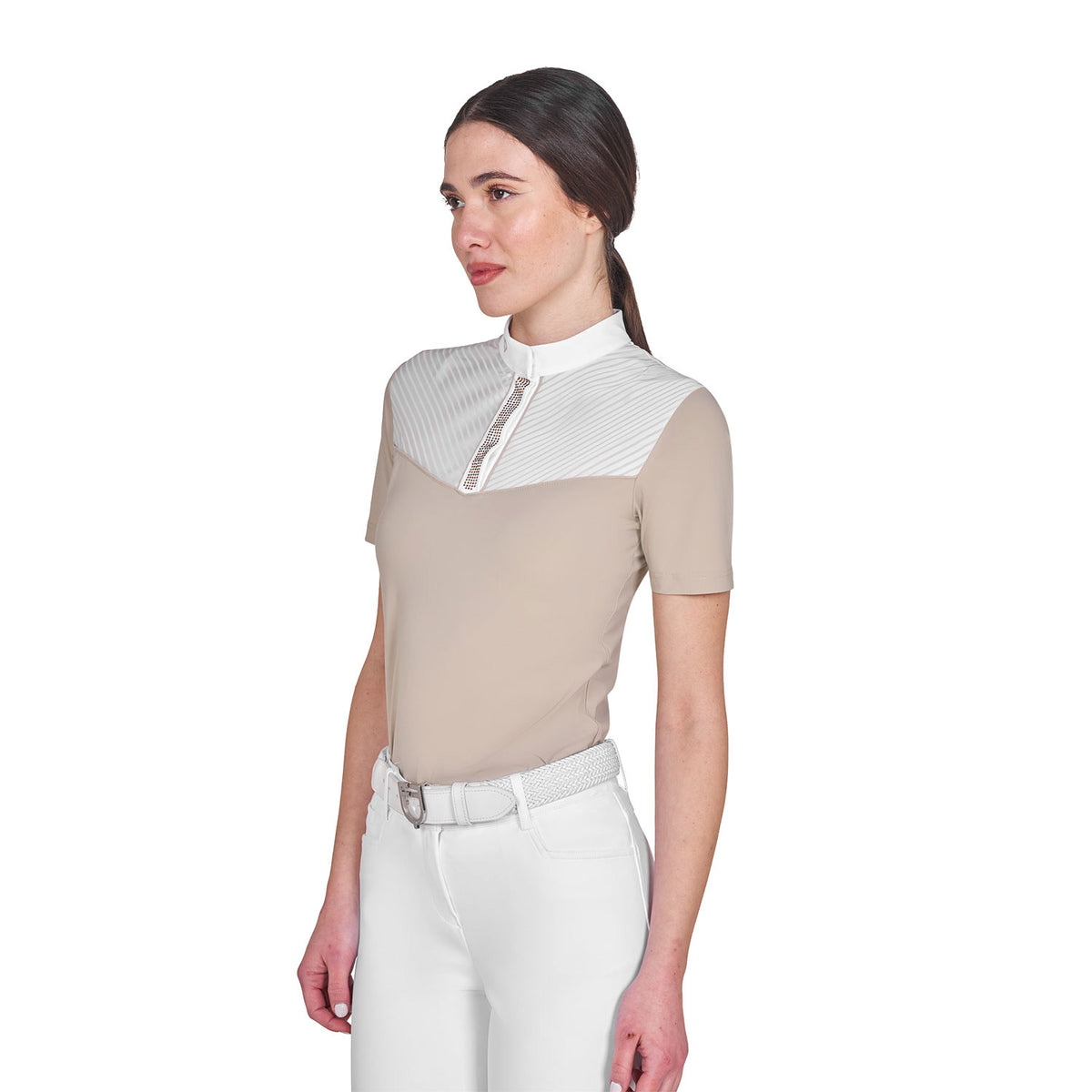 Equestro Women's slim fit competition polo shirt with silk-like fabric inserts