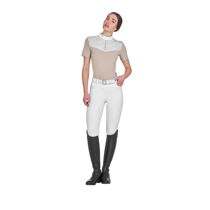 Equestro Women's slim fit competition polo shirt with silk-like fabric inserts