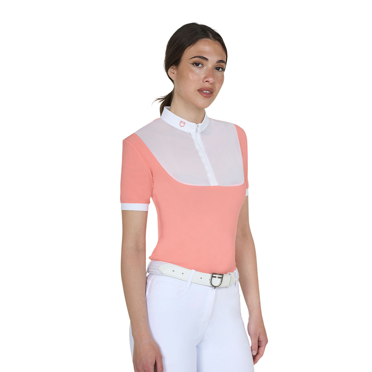Equestro Elegant women's short-sleeve jacquard competition polo