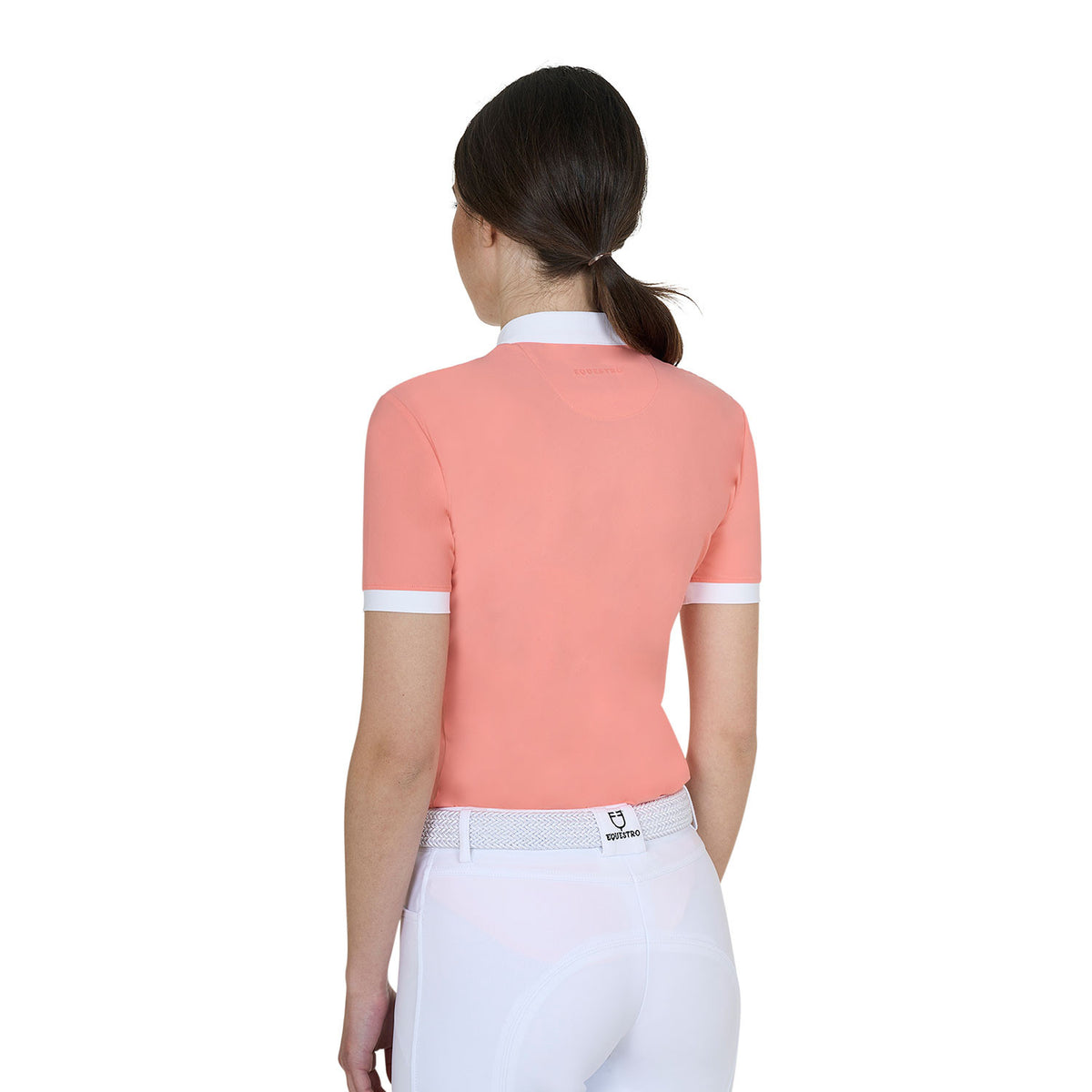 Equestro Elegant women's short-sleeve jacquard competition polo