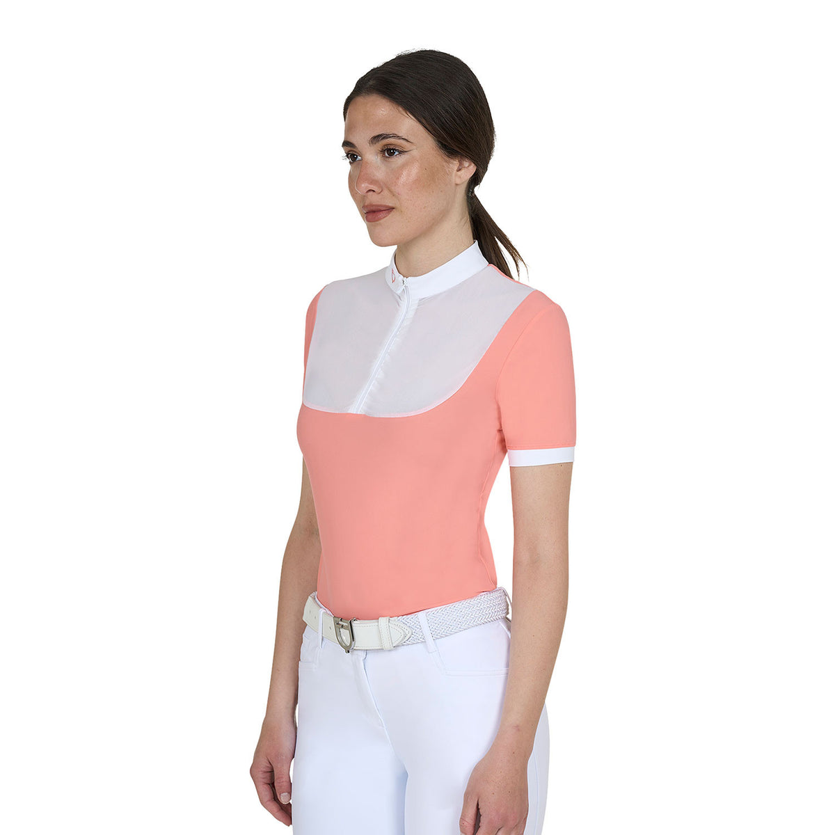 Equestro Elegant women's short-sleeve jacquard competition polo