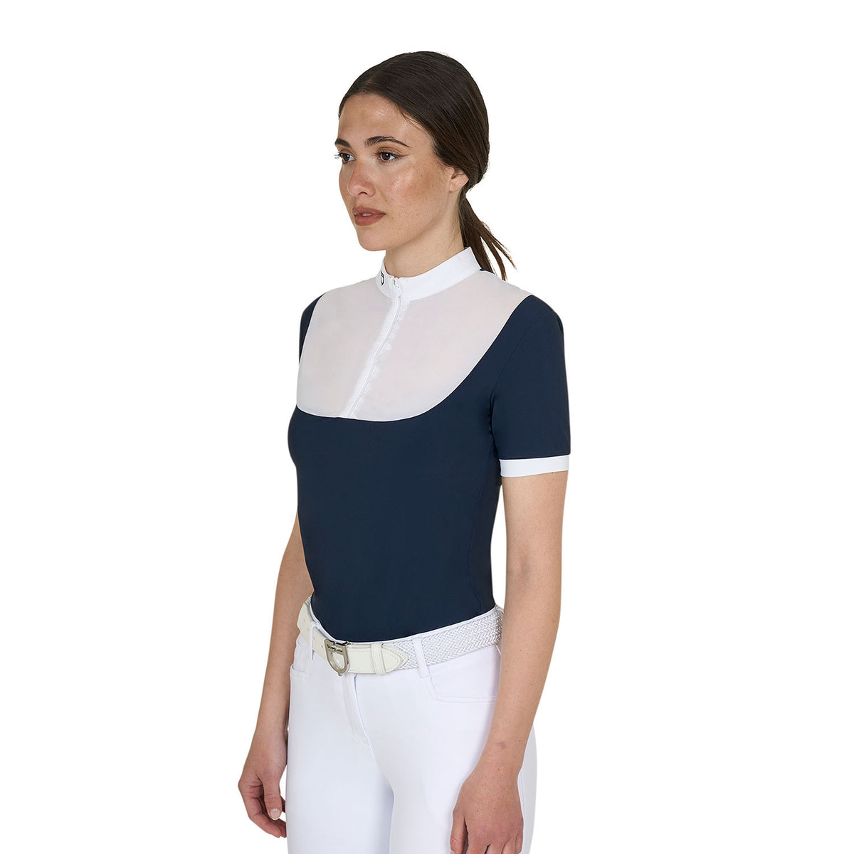 Equestro Elegant women's short-sleeve jacquard competition polo