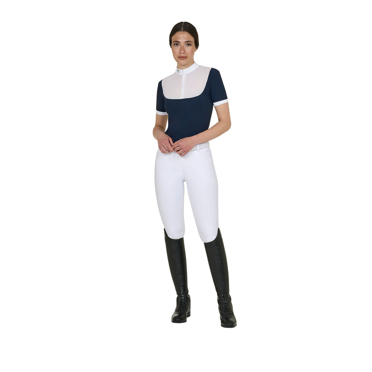 Equestro Elegant women's short-sleeve jacquard competition polo