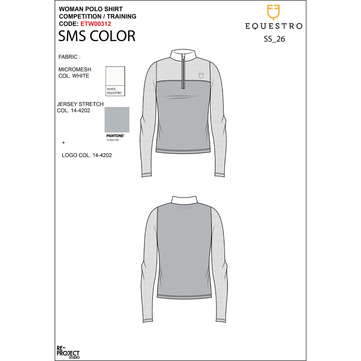 Equestro Women's long-sleeved competition polo shirt with micro-mesh inserts