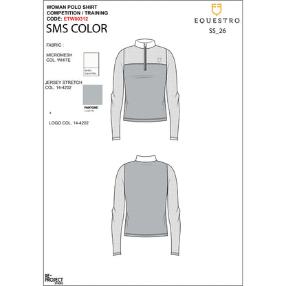 Equestro Women's long-sleeved competition polo shirt with micro-mesh inserts