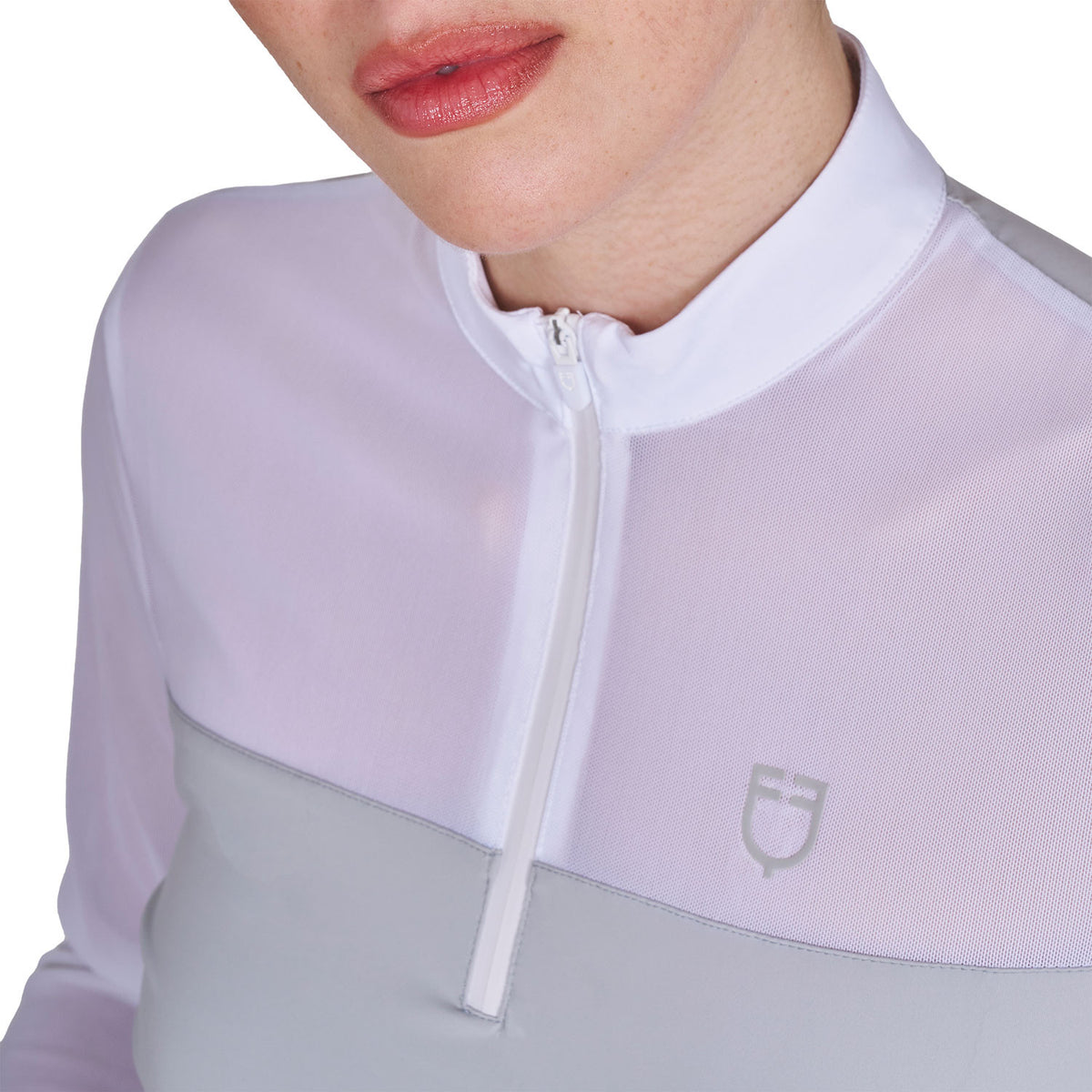 Equestro Women's long-sleeved competition polo shirt with micro-mesh inserts