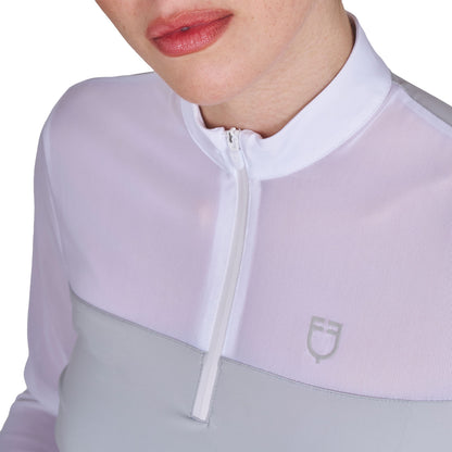 Equestro Women's long-sleeved competition polo shirt with micro-mesh inserts