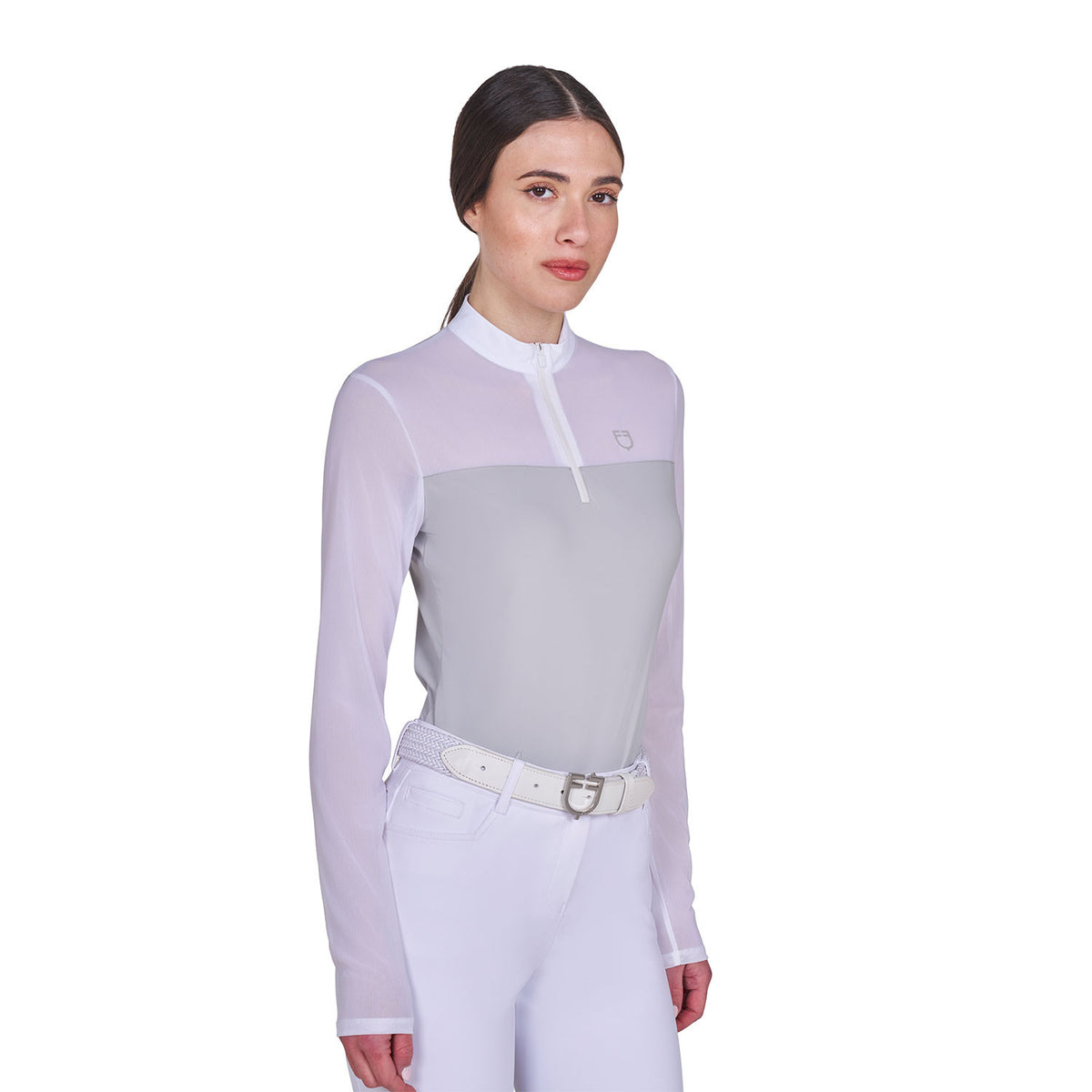Equestro Women's long-sleeved competition polo shirt with micro-mesh inserts
