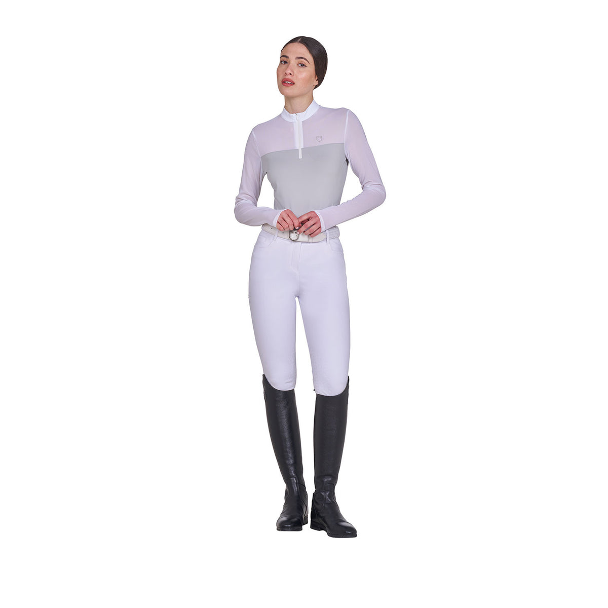Equestro Women's long-sleeved competition polo shirt with micro-mesh inserts
