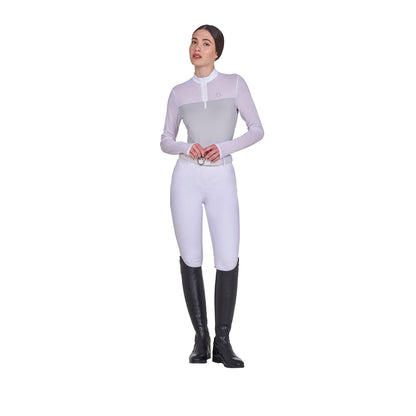 Equestro Women's long-sleeved competition polo shirt with micro-mesh inserts