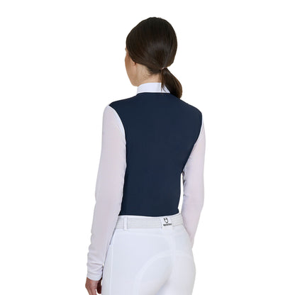 Equestro Women's long-sleeved competition polo shirt with micro-mesh inserts