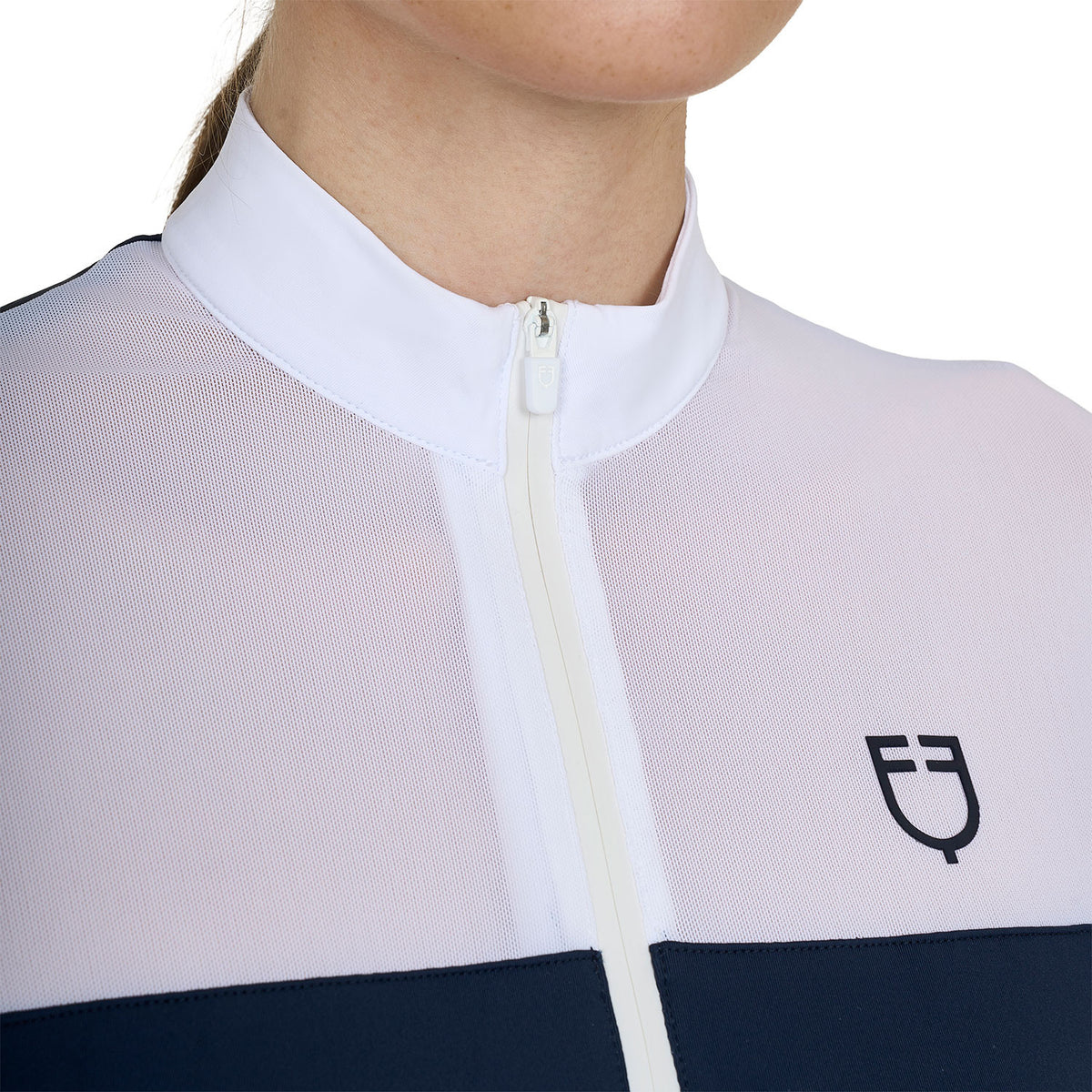 Equestro Women's long-sleeved competition polo shirt with micro-mesh inserts