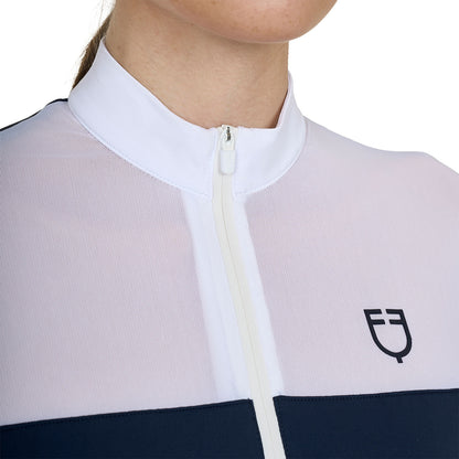 Equestro Women's long-sleeved competition polo shirt with micro-mesh inserts