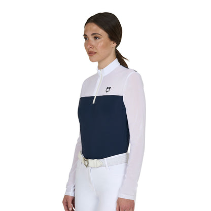 Equestro Women's long-sleeved competition polo shirt with micro-mesh inserts