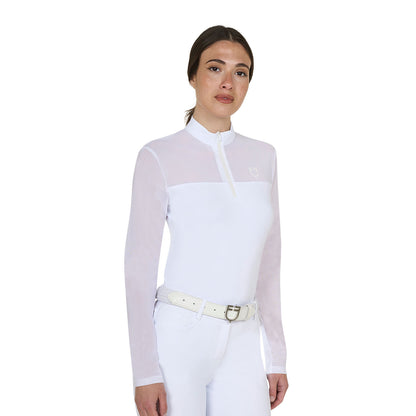 Equestro Women's long-sleeved competition polo shirt with micro-mesh inserts