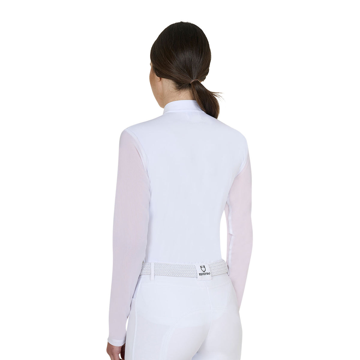 Equestro Women's long-sleeved competition polo shirt with micro-mesh inserts