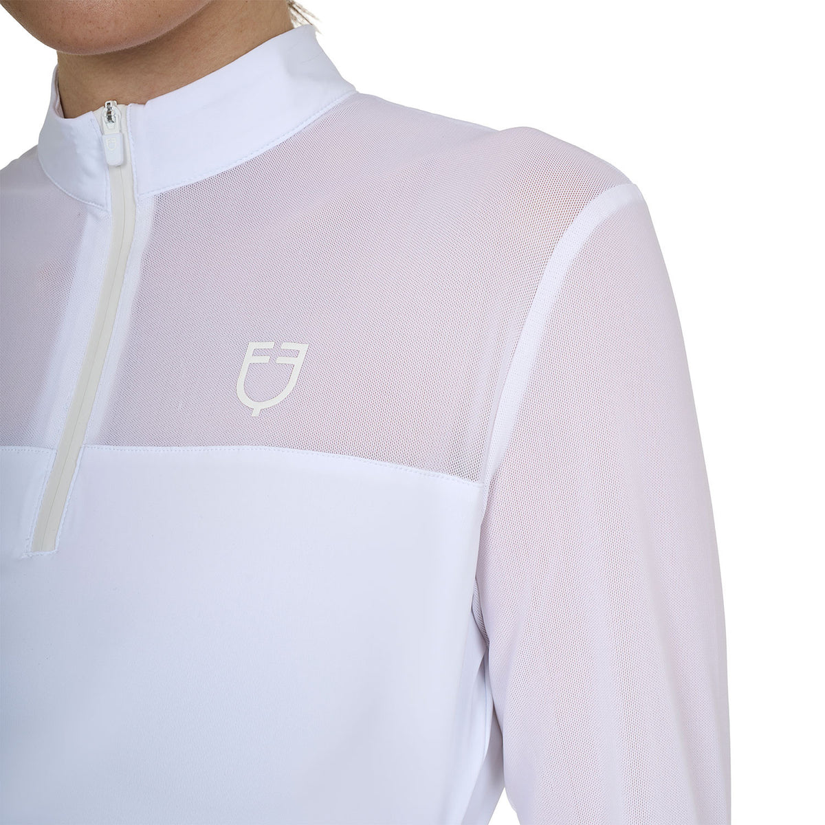 Equestro Women's long-sleeved competition polo shirt with micro-mesh inserts