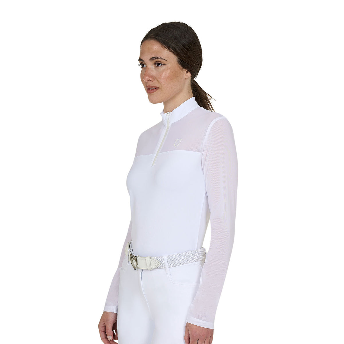 Equestro Women's long-sleeved competition polo shirt with micro-mesh inserts