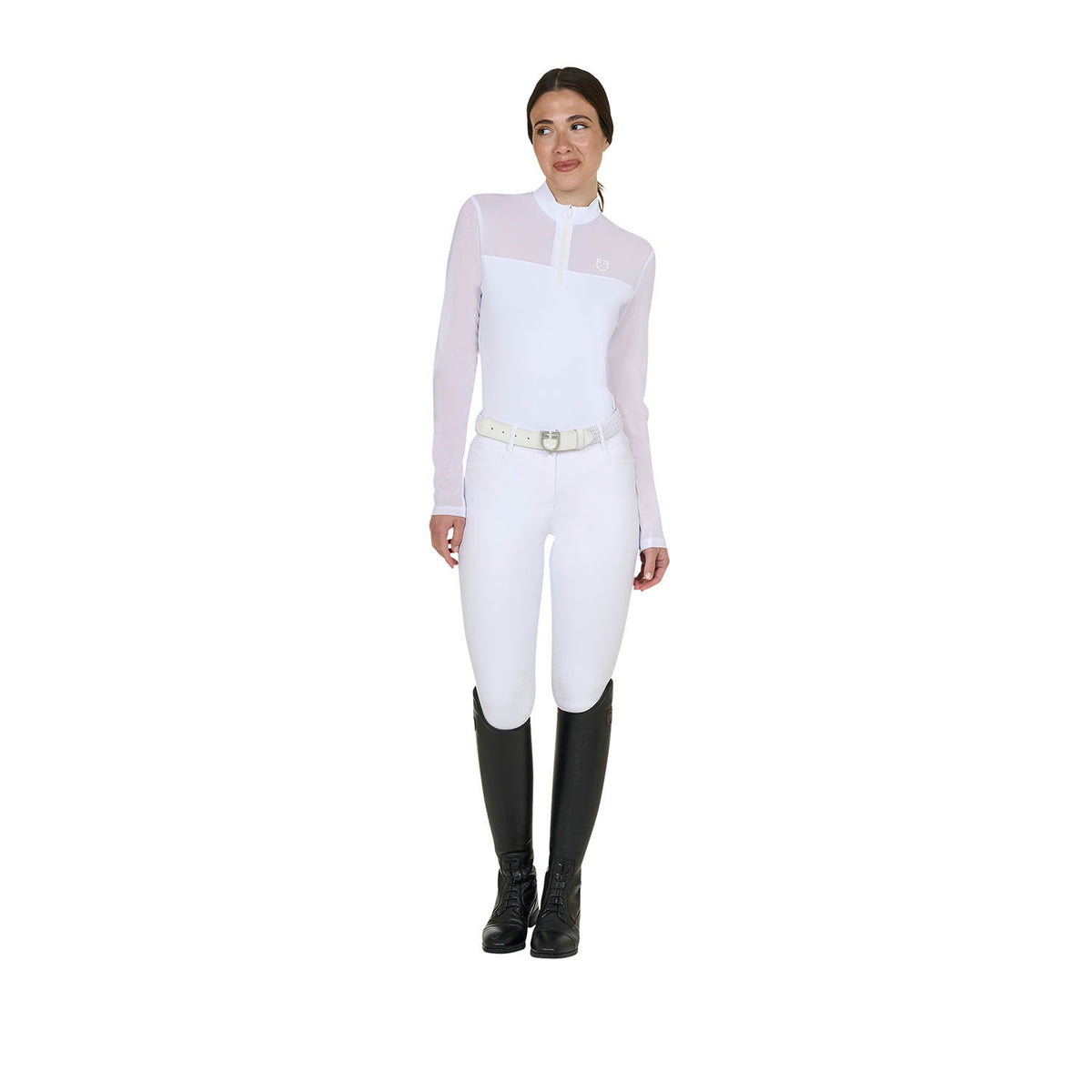 Equestro Women's long-sleeved competition polo shirt with micro-mesh inserts