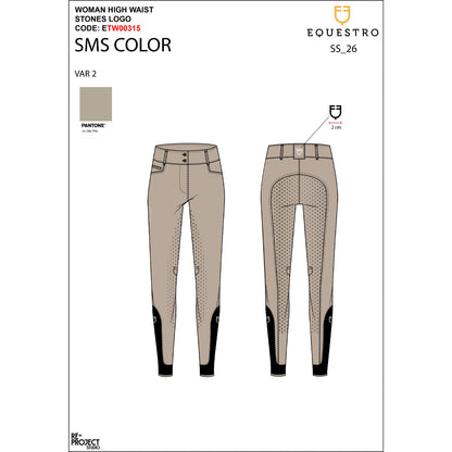Equestro Women's high-waisted full-grip breeches with rhinestone logo