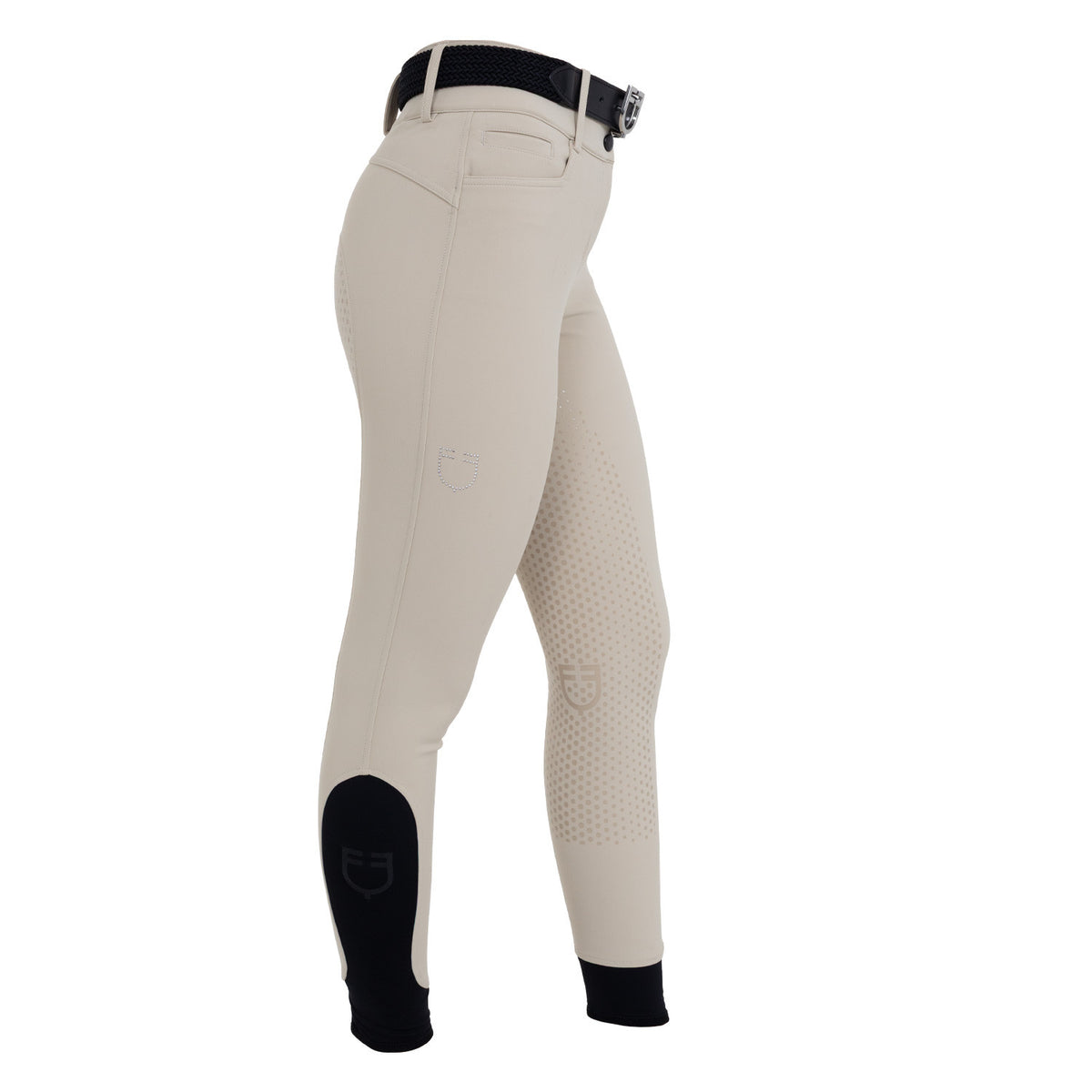 Equestro Women's high-waisted full-grip breeches with rhinestone logo