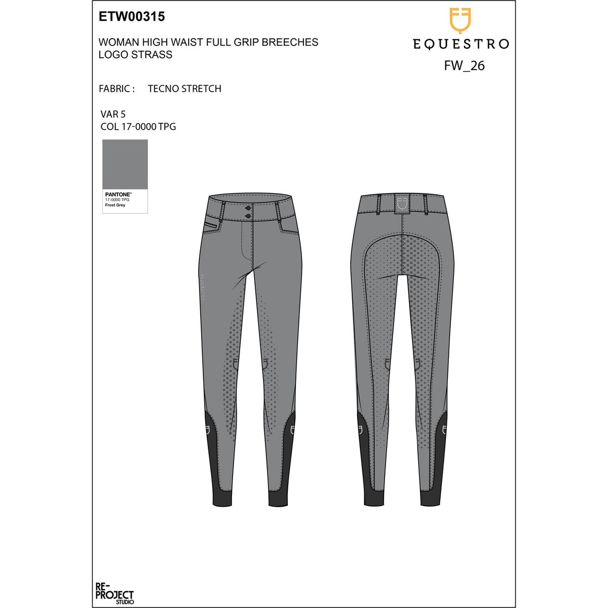 Equestro Women's high-waisted full-grip breeches with rhinestone logo