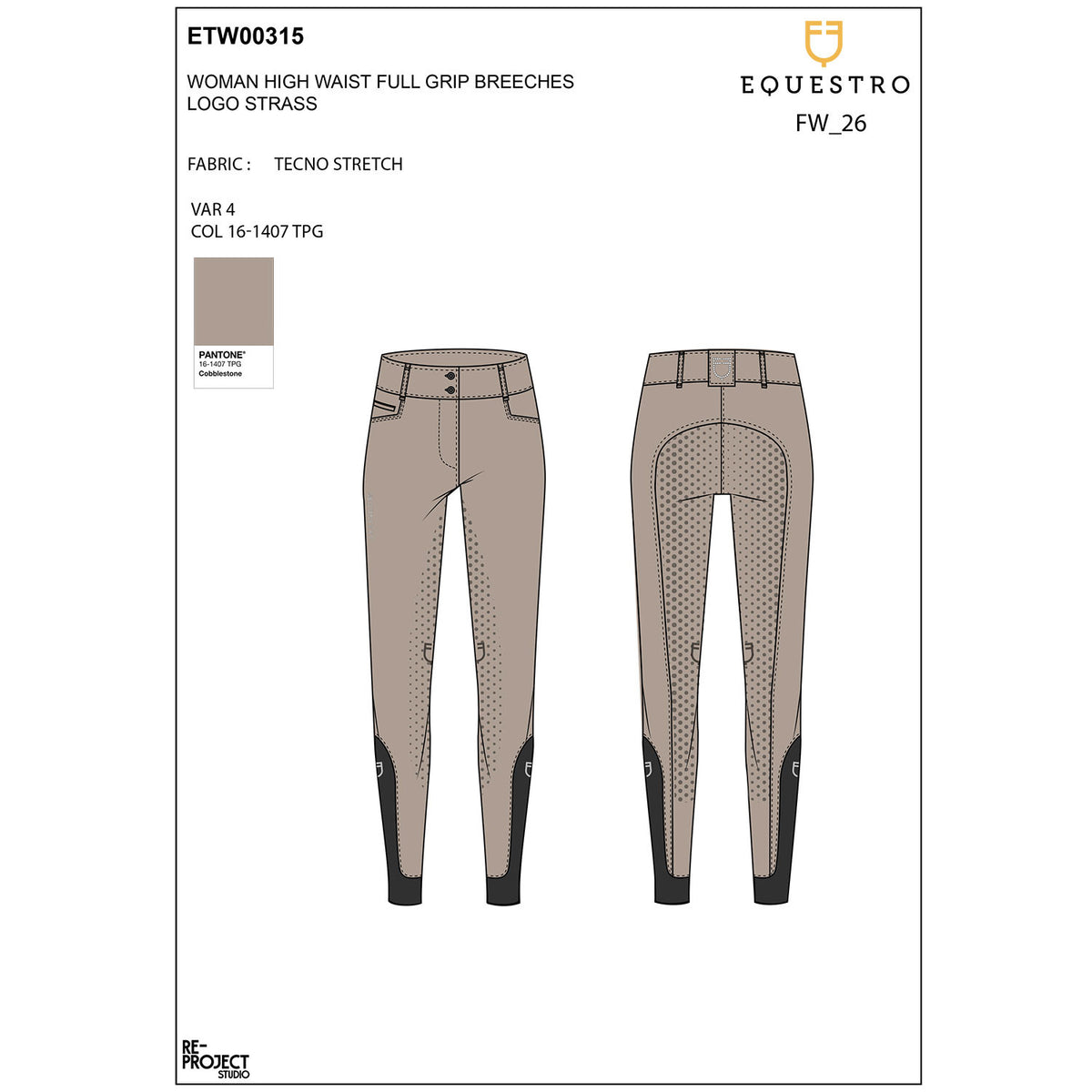 Equestro Women's high-waisted full-grip breeches with rhinestone logo