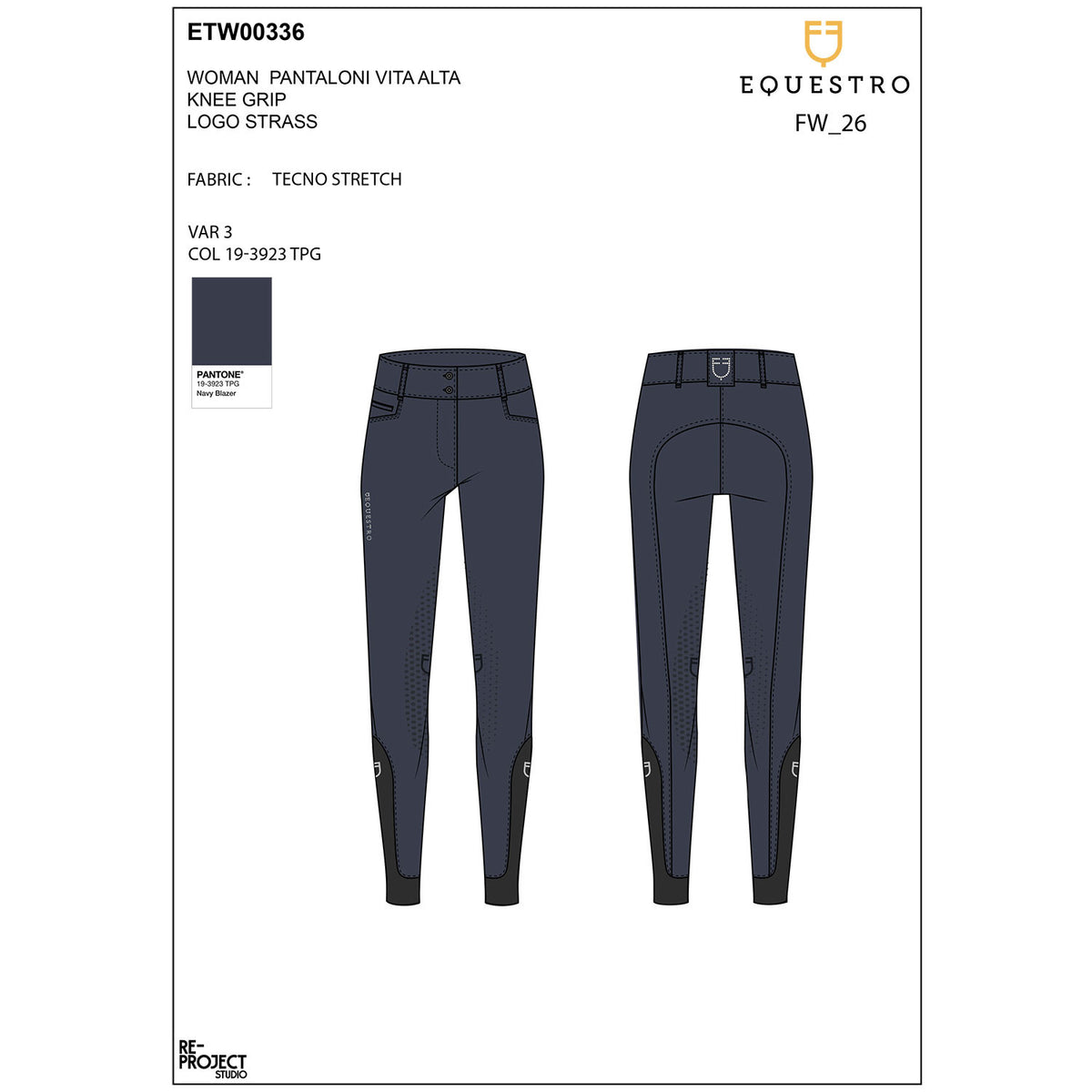 Equestro Women's high-waisted breeches with rhinestone logo